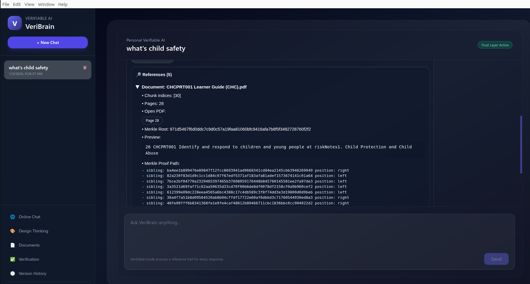 Reference details and citation trail in VeriBrain